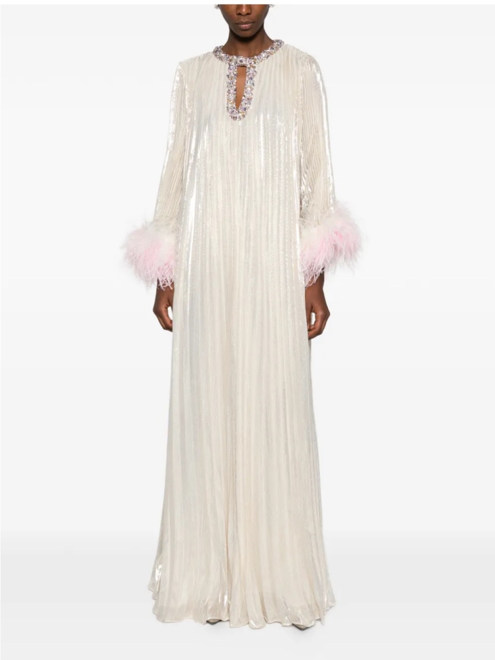 SELF PORTRAIT- feather-embellished maxi dress